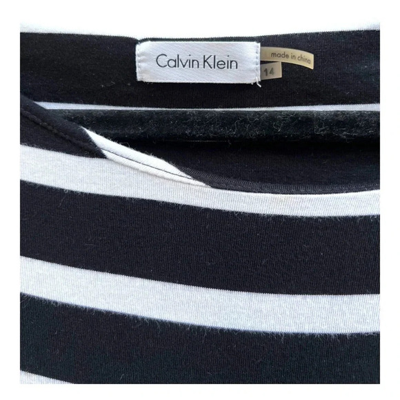 Calvin Klein Womens Dress Size 14 Sheath Black White Striped Knit Sleeveless - Picture 3 of 7